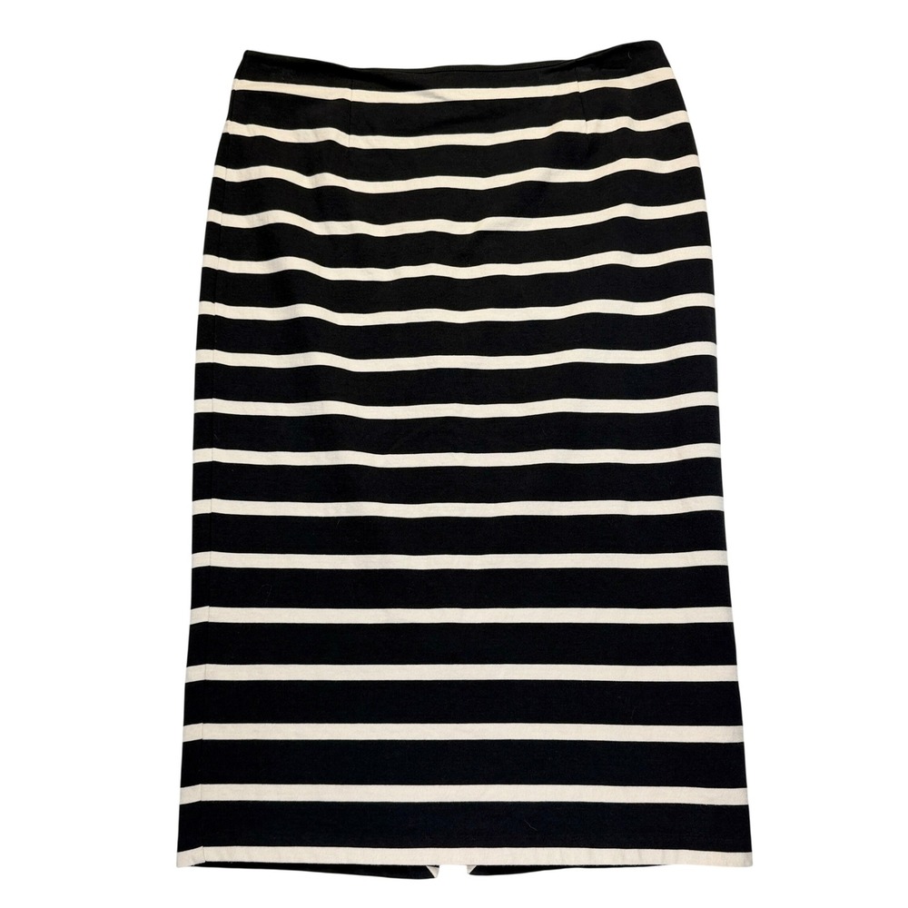 J.Crew Pencil Skirt Womens Size 14 Navy Blue Ivory Striped Cotton Re-Imagined